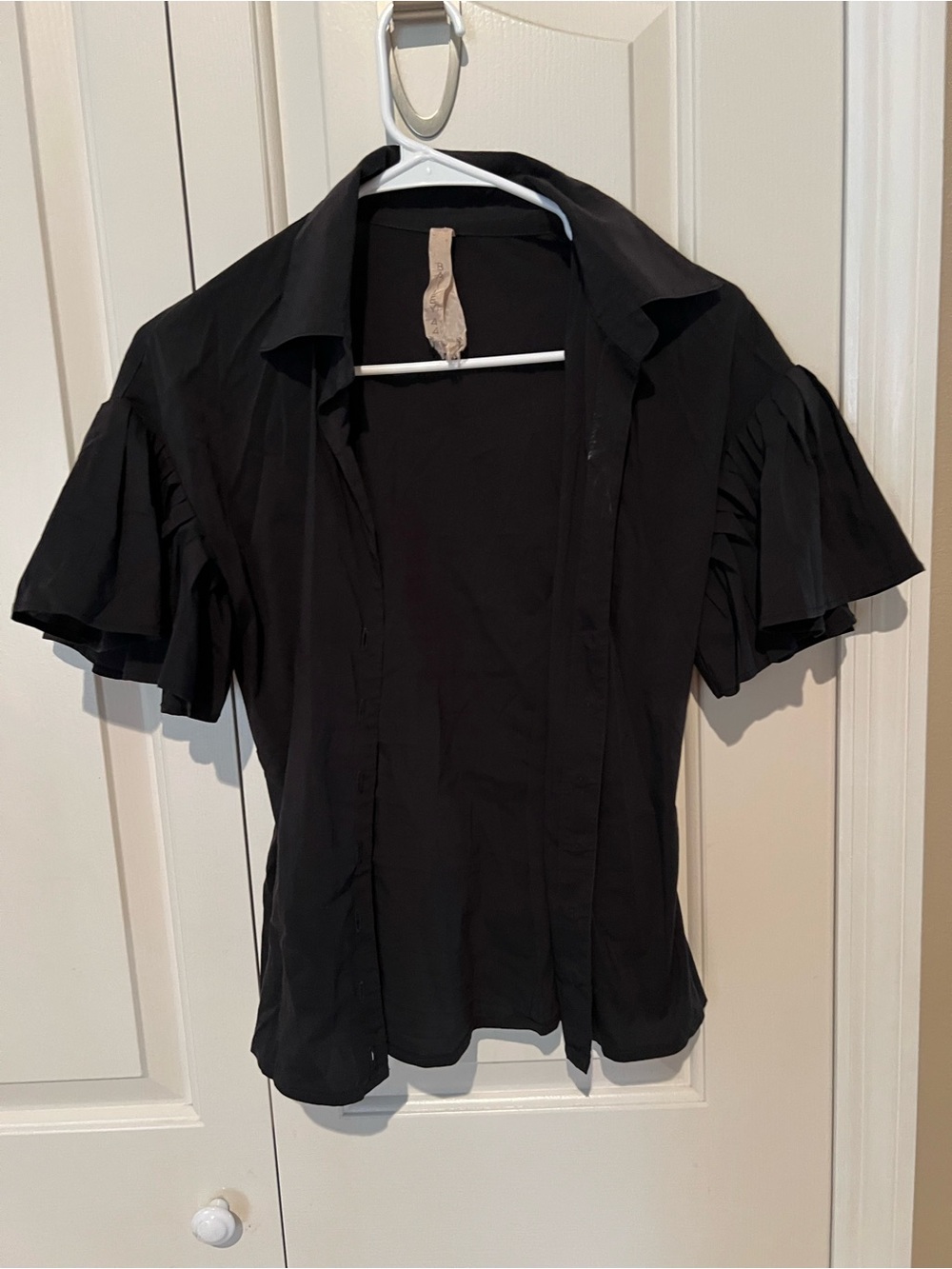 Bailey 44 Black Ruffle Sleeve Button-Down Top